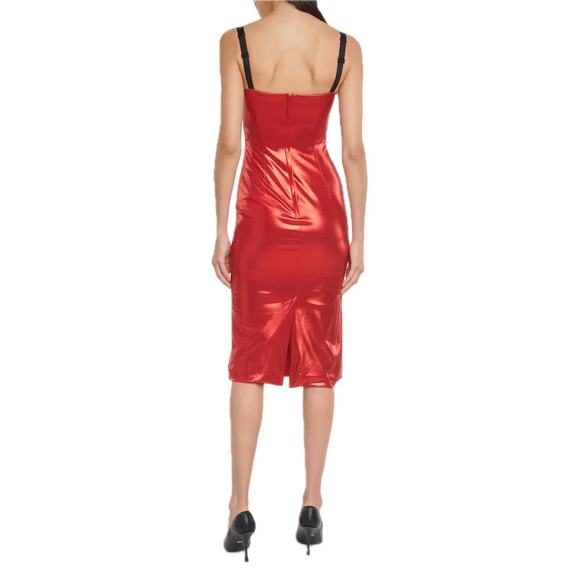 DOLCE & GABBANA Red Laminated Bustier Midi Dress 40 S - Picture 7 of 7